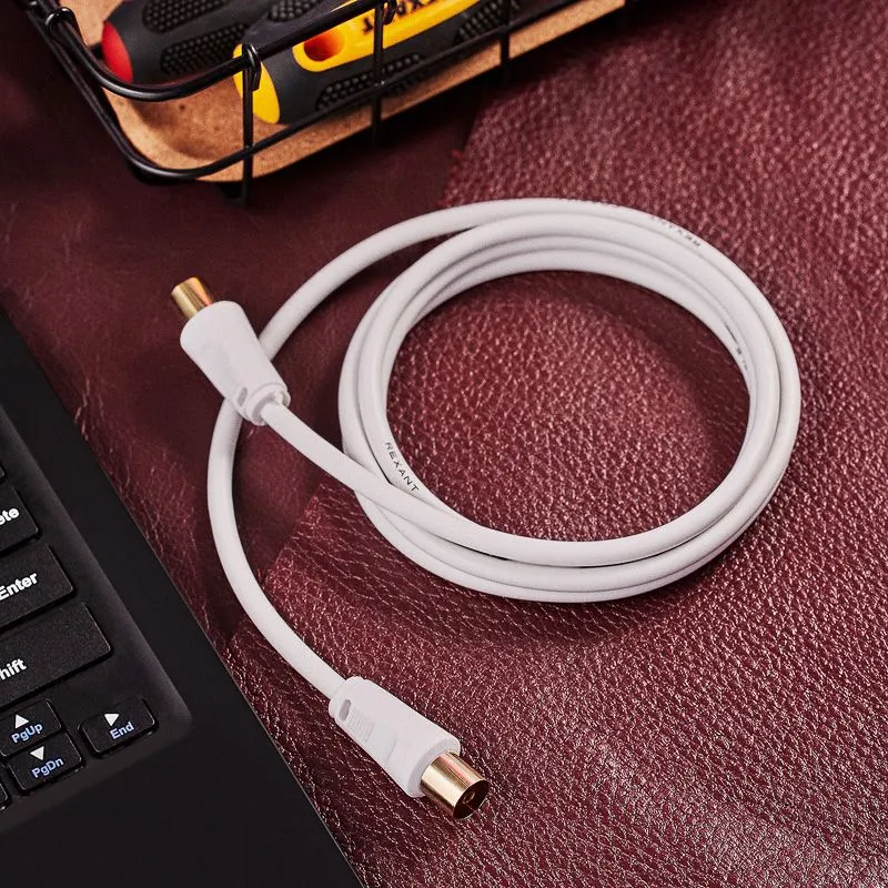 Шнур ТВ гнездо - ТВ штекер, 1,5м, белый REXANT - Фото 2