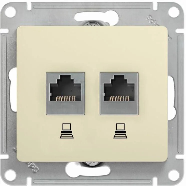 Розетка компьютерная 2-м Glossa RJ45 кат.5E механизм беж. SE GSL000285KK