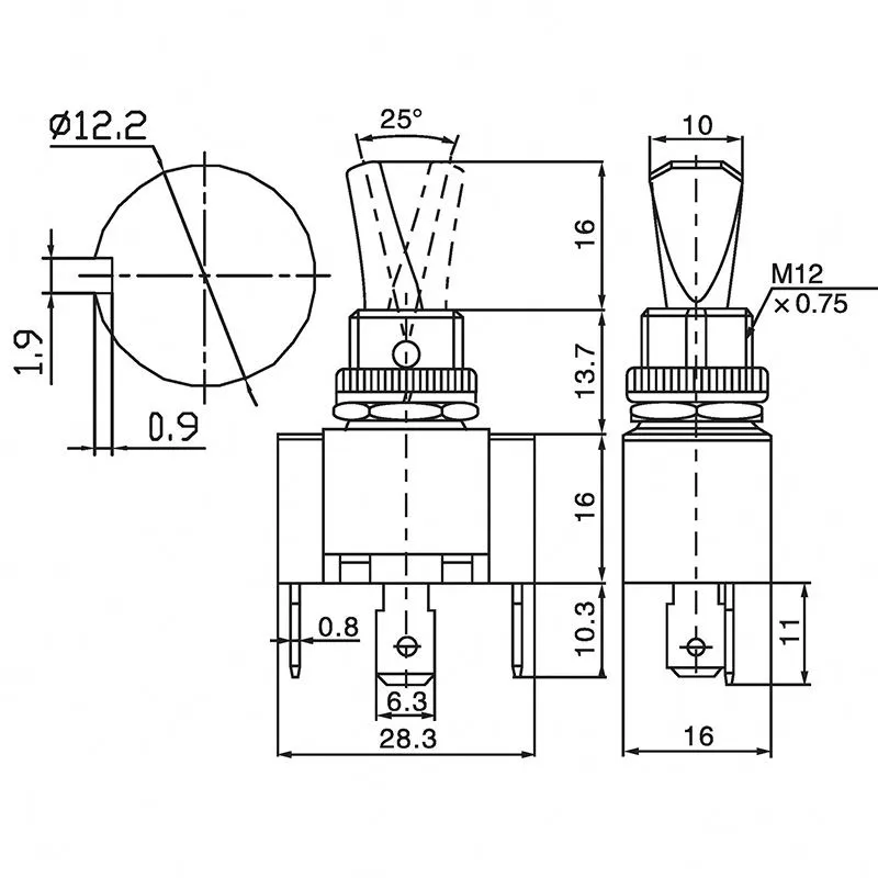 Тумблер 12V 30А (3c) ON-OFF однополюсный  с красной LED подсветкой  (ASW-07D-2)  REXANT Индивидуальн - Фото 2