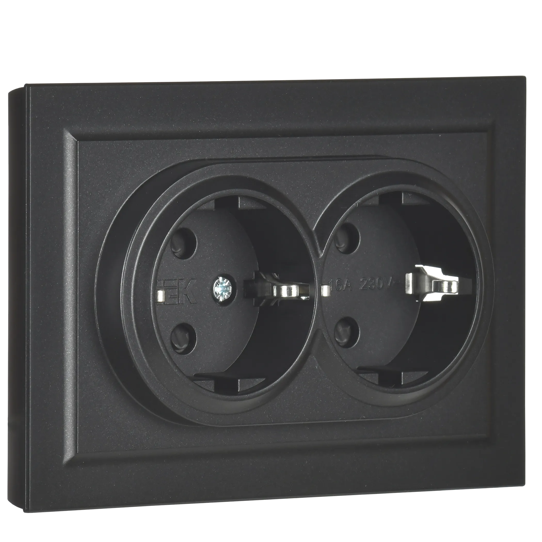 BRITE Розетка 2-местная с заземлением с защитными шторками 16А в сборе РСш12-3-БрЧ черный IEK - Фото 4