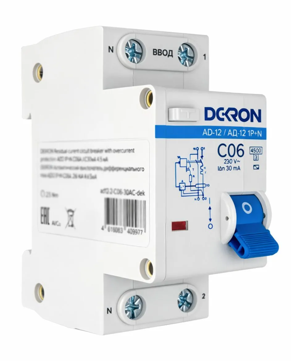 Автоматический выключатель дифференциального тока АД12 1P+N С06A АС30мА 4.5KA - Фото 3