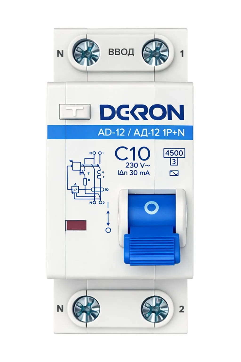 Автоматический выключатель дифференциального тока АД12 1P+N С10A АС30мА 4.5KA ad12-2-C10-30AC-dek