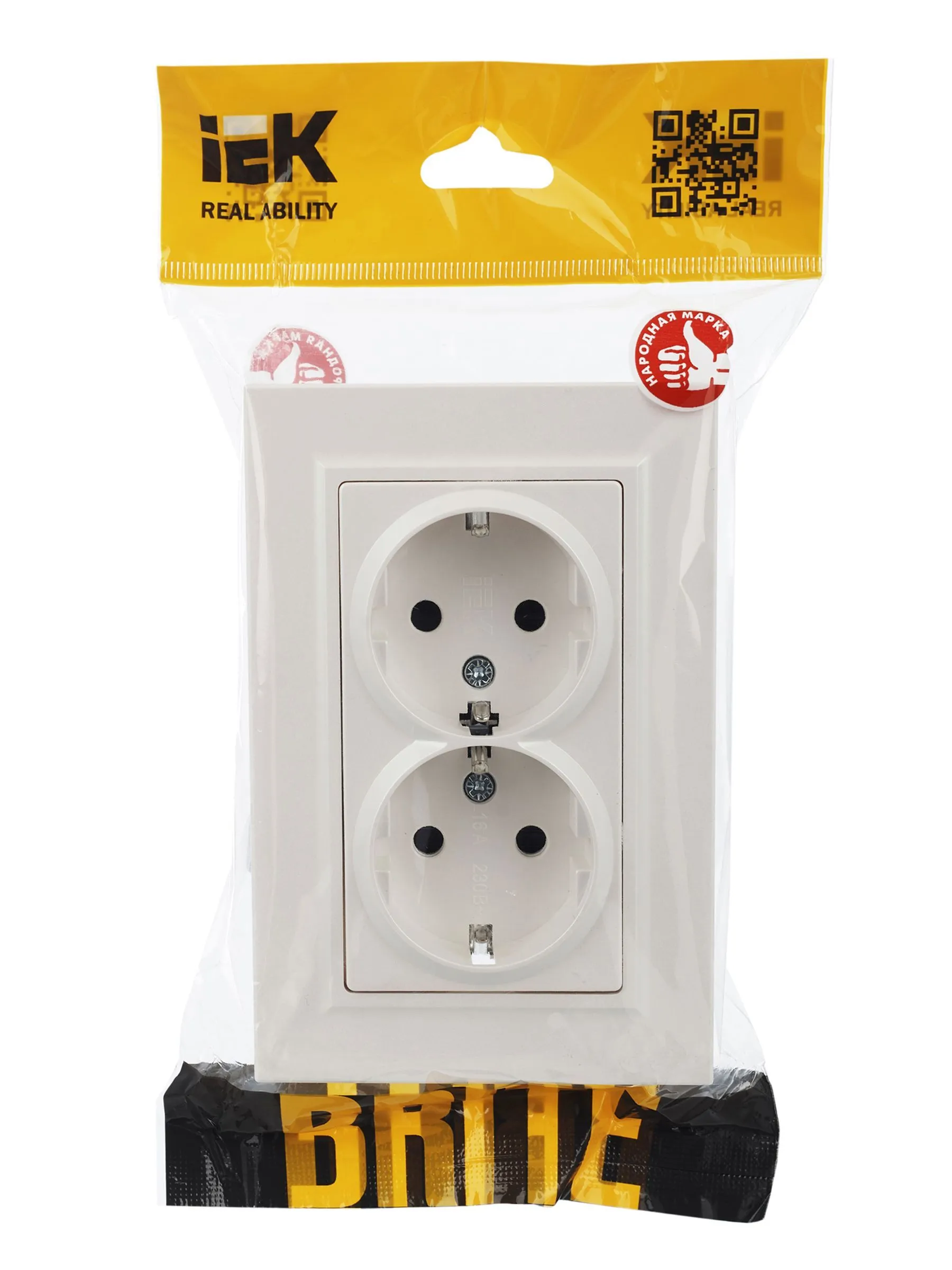 BRITE Розетка 2-местная с заземлением с защитными шторками 16А в сборе РСш12-3-БрЖ жемчуг IEK - Фото 7