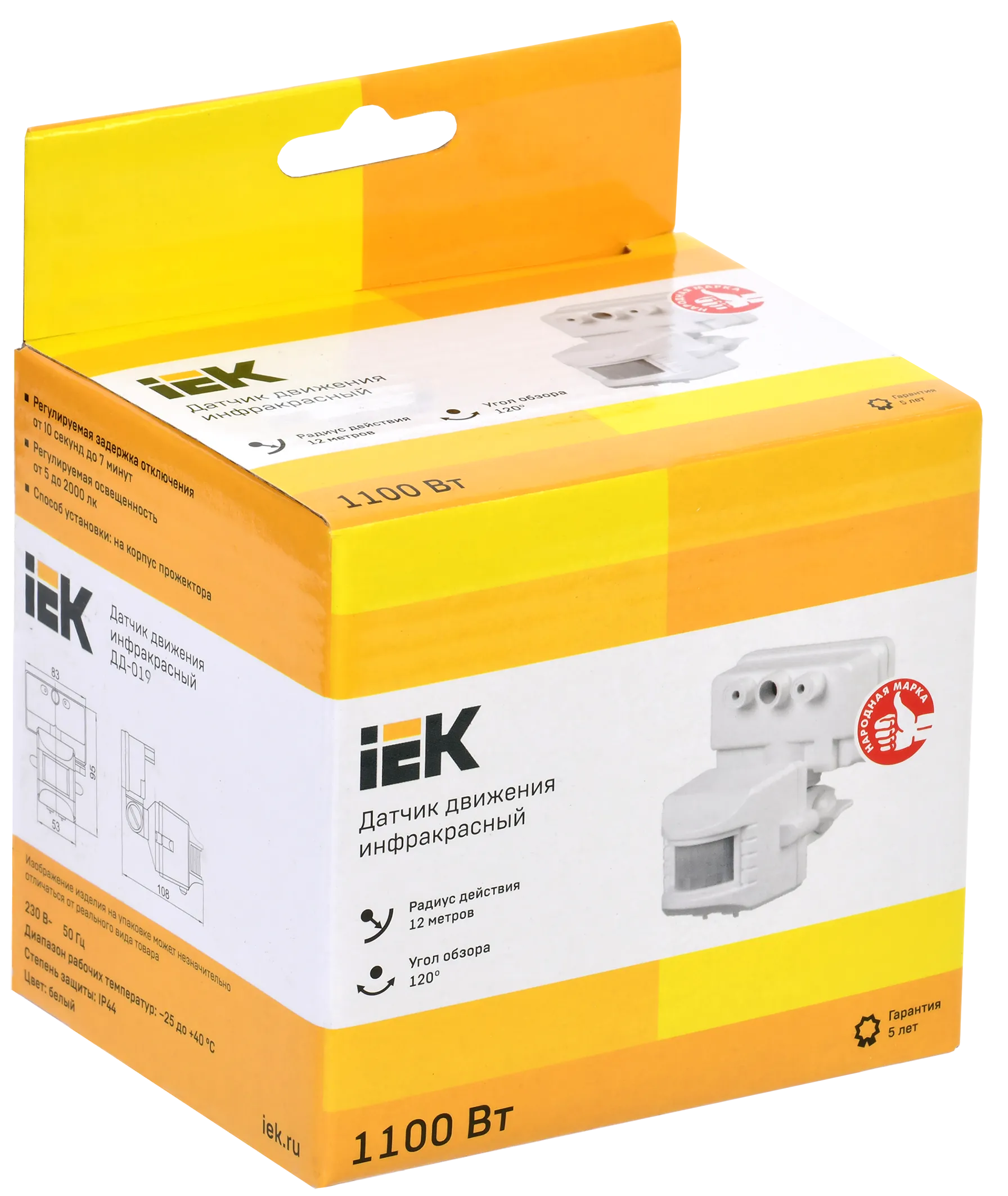 Датчик движения ДД-019 1100Вт 120град 12м IP44 белый IEK - Фото 2