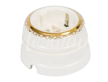 Розетка ретро фарфоровая, двухполюсная, с заземляющим конт, коллекция "ИМПЕРАТОРСКАЯ" , цвет - 