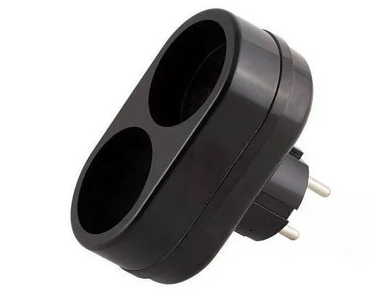 Сетевой разветвитель 2 гн. б/з, 6А, 2T черный, в индивидуальной упаковке