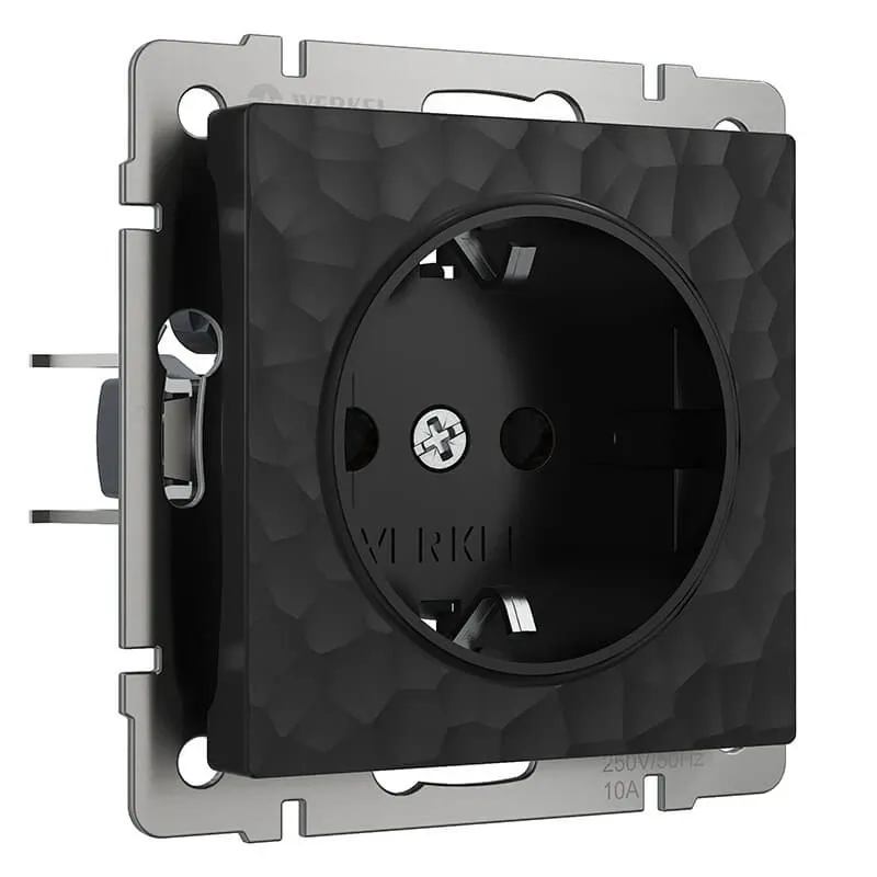 Розетка с заземлением и шторками (hammer черный) Werkel