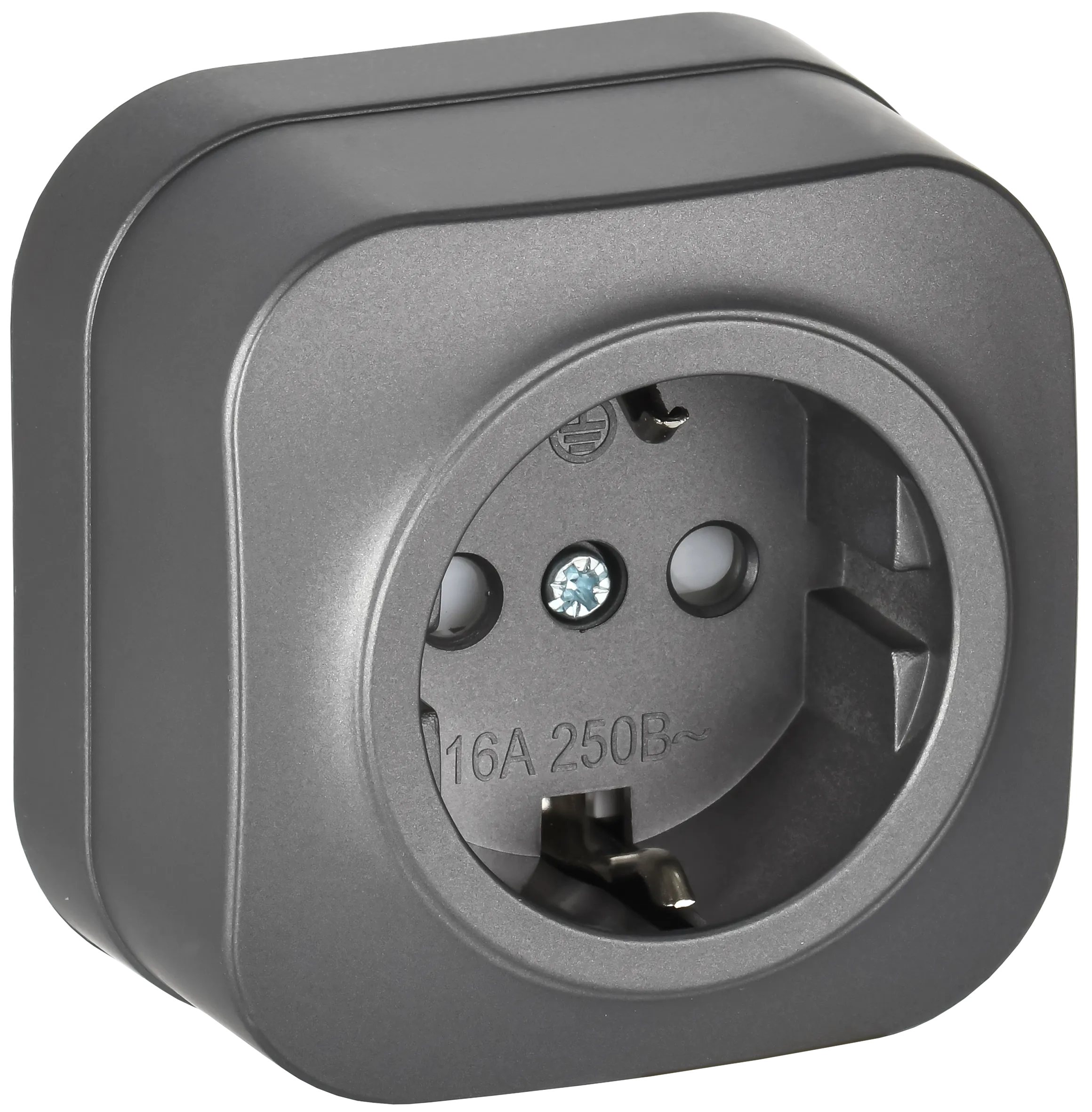 GLORY Розетка 1-местная для открытой установки с заземлением с защитными шторками 16А РСш20-3-ХСм сталь матовый IEK