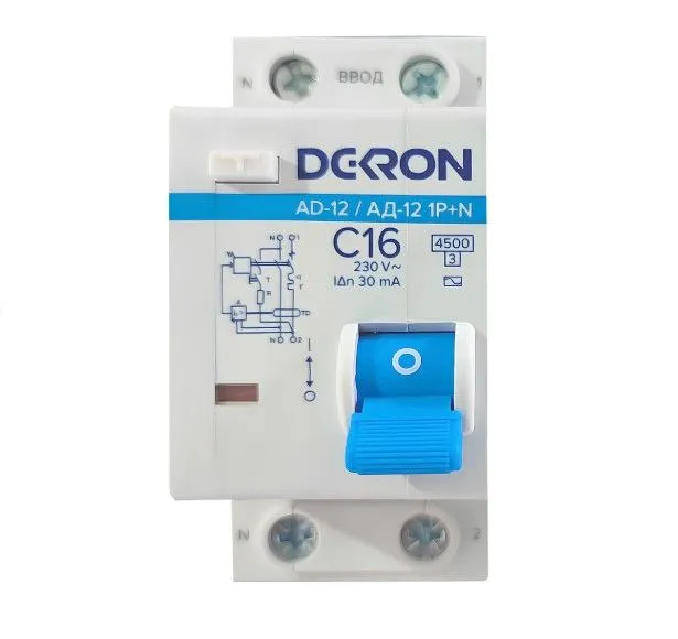 Автоматический выключатель дифференциального тока АД12 1P+N С16A АС30мА 4.5KA