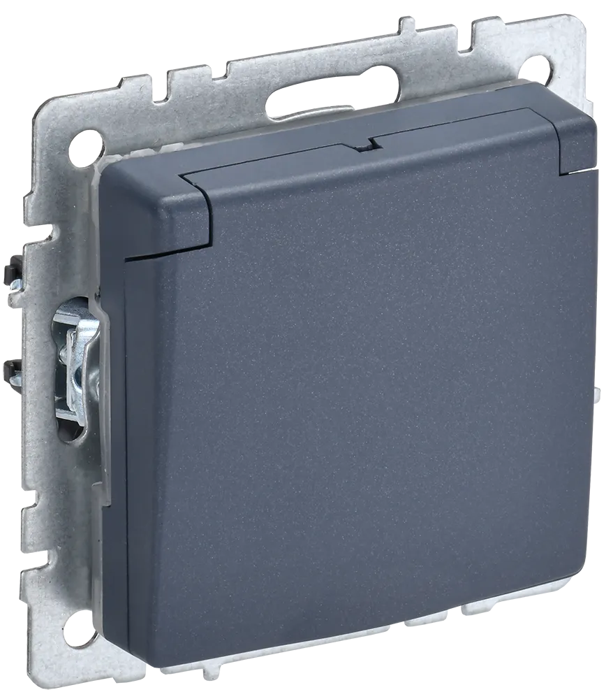 BRITE Розетка 1-местная с заземлением с защитными шторками и крышкой 16А IP44 РСбш10-3-44-БрМ маренго IEK BR-R16-16-44-K35