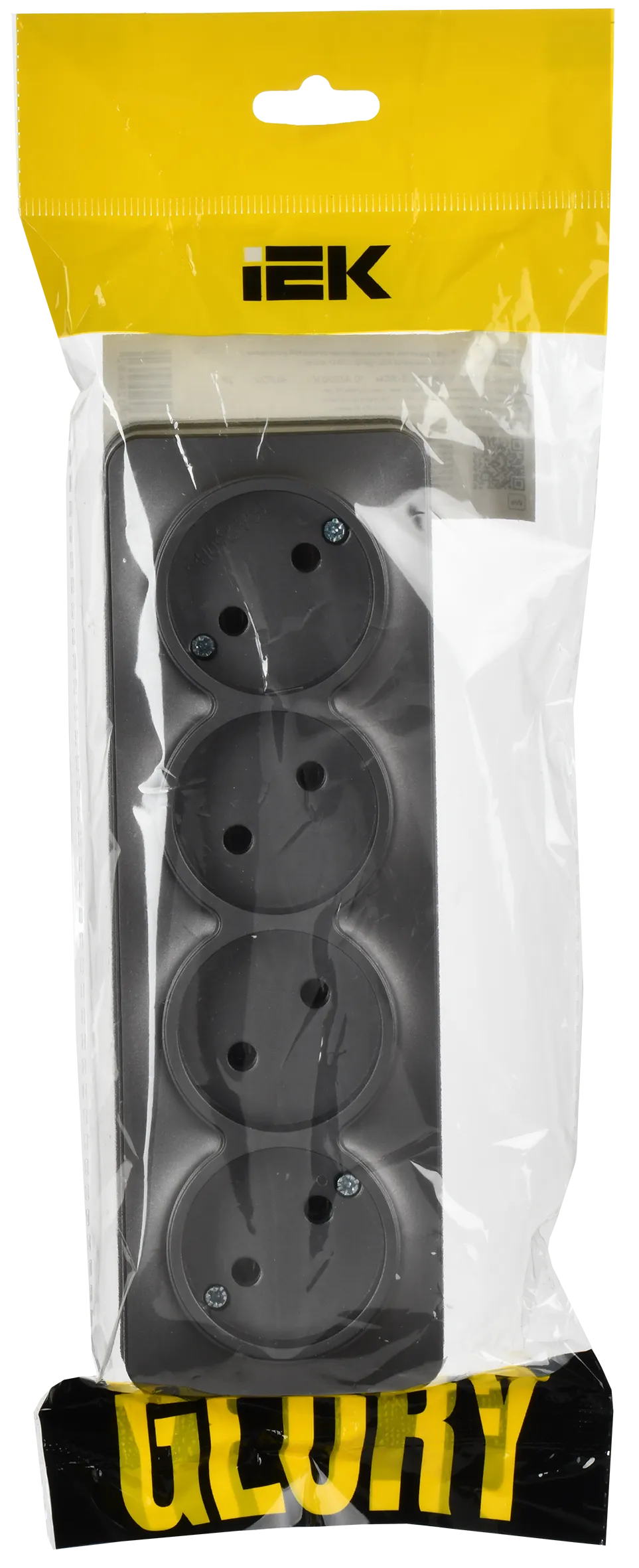 GLORY Розетка 4-местная для открытой установки без заземления без защитных шторок 10А РС24-2-ХСм сталь матовый IEK - Фото 2