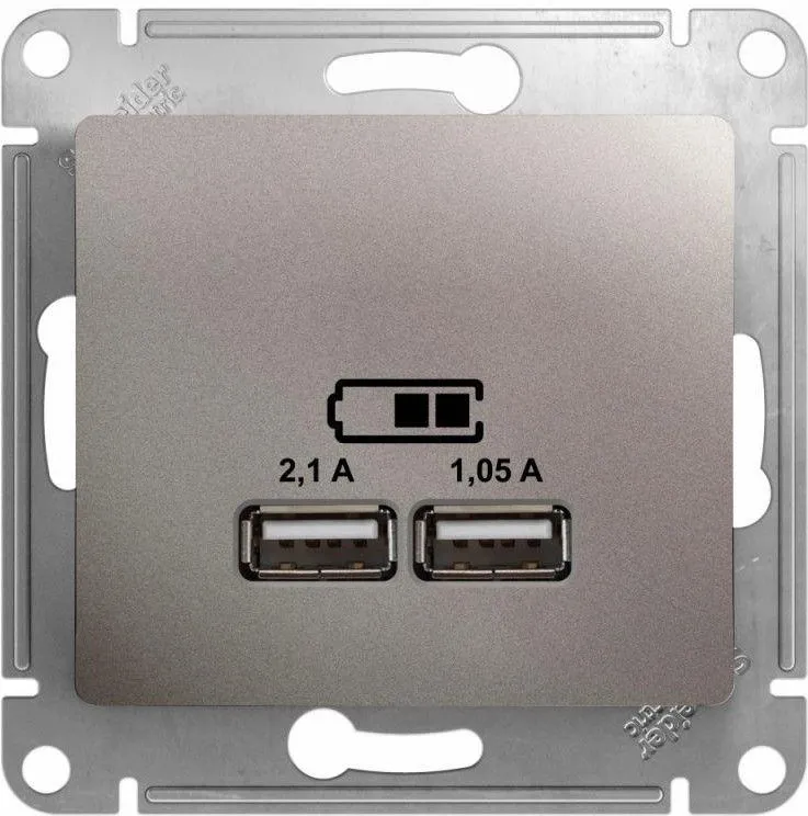 Розетка USB 2-м СП Glossa тип A+A 5В/2100мА 2х5В/1050мА механизм платина SE GSL001233