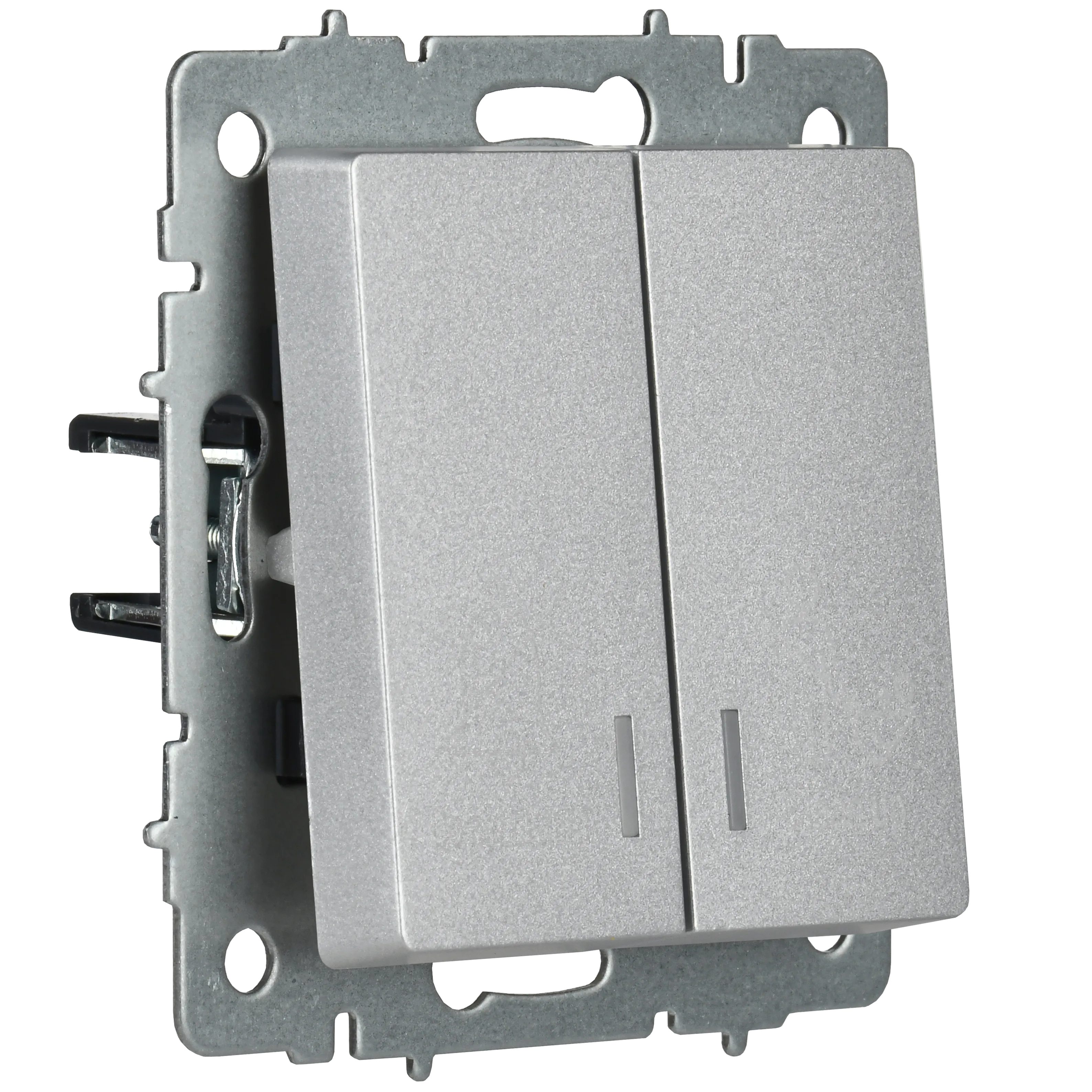 BRITE Выключатель 2-клавишный с индикацией для отелей 10А ВС10-2-9-БрА алюминий IEK - Фото 4