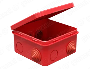 Коробка распаячная для о/п 100х100х50мм IP54 (48шт) КРАСНАЯ с откидной крышкой, 8 гермовводов. 4 сал GE41256-06