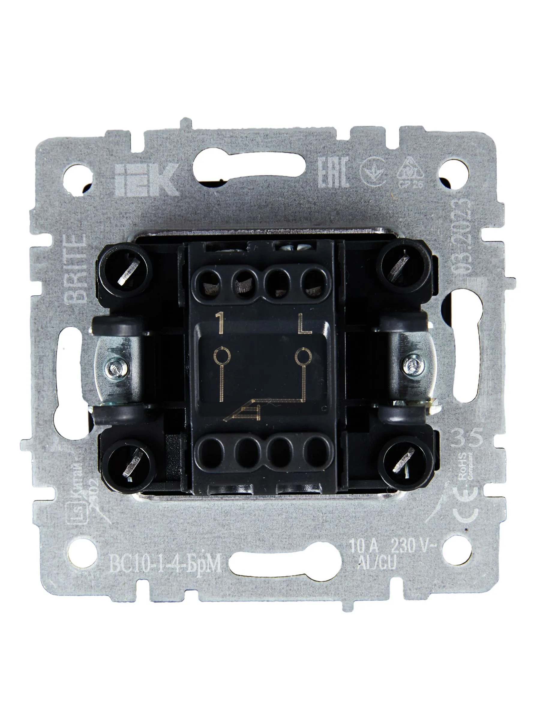 BRITE Выключатель 1-клавишный самовозвратный 10А ВС10-1-4-БрМ маренго IEK - Фото 2