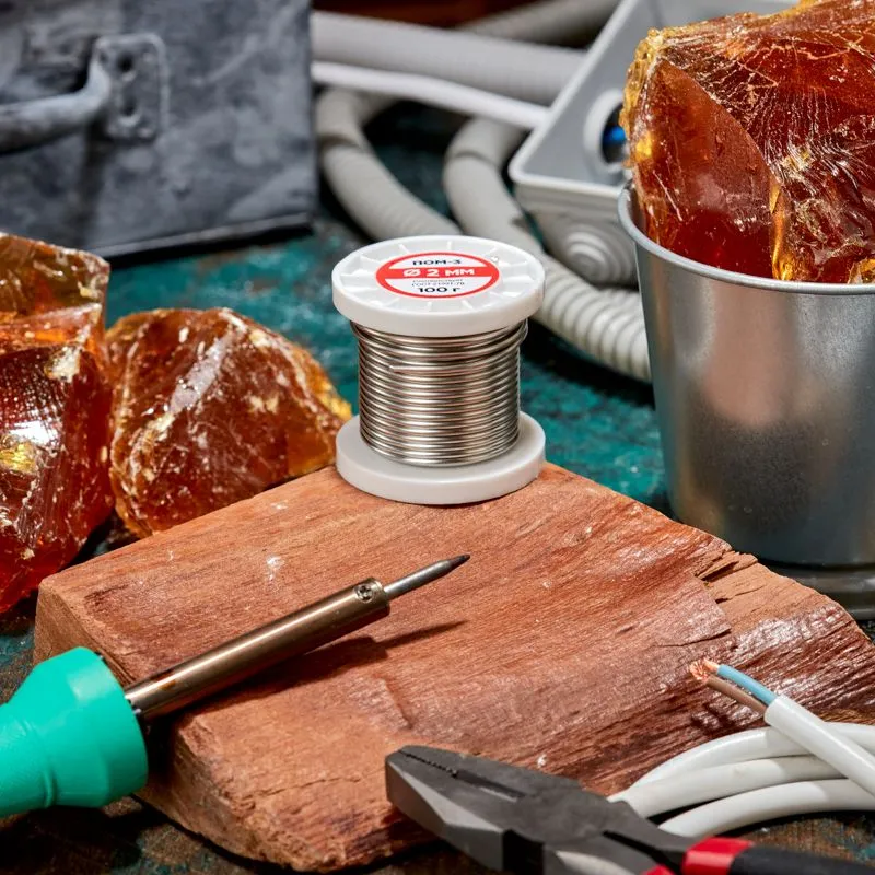 Припой ПОМ-3, 100г, Ø2мм, (олово 97%, медь 3%), бессвинцовый, ГОСТ 21931-76, катушка REXANT - Фото 2