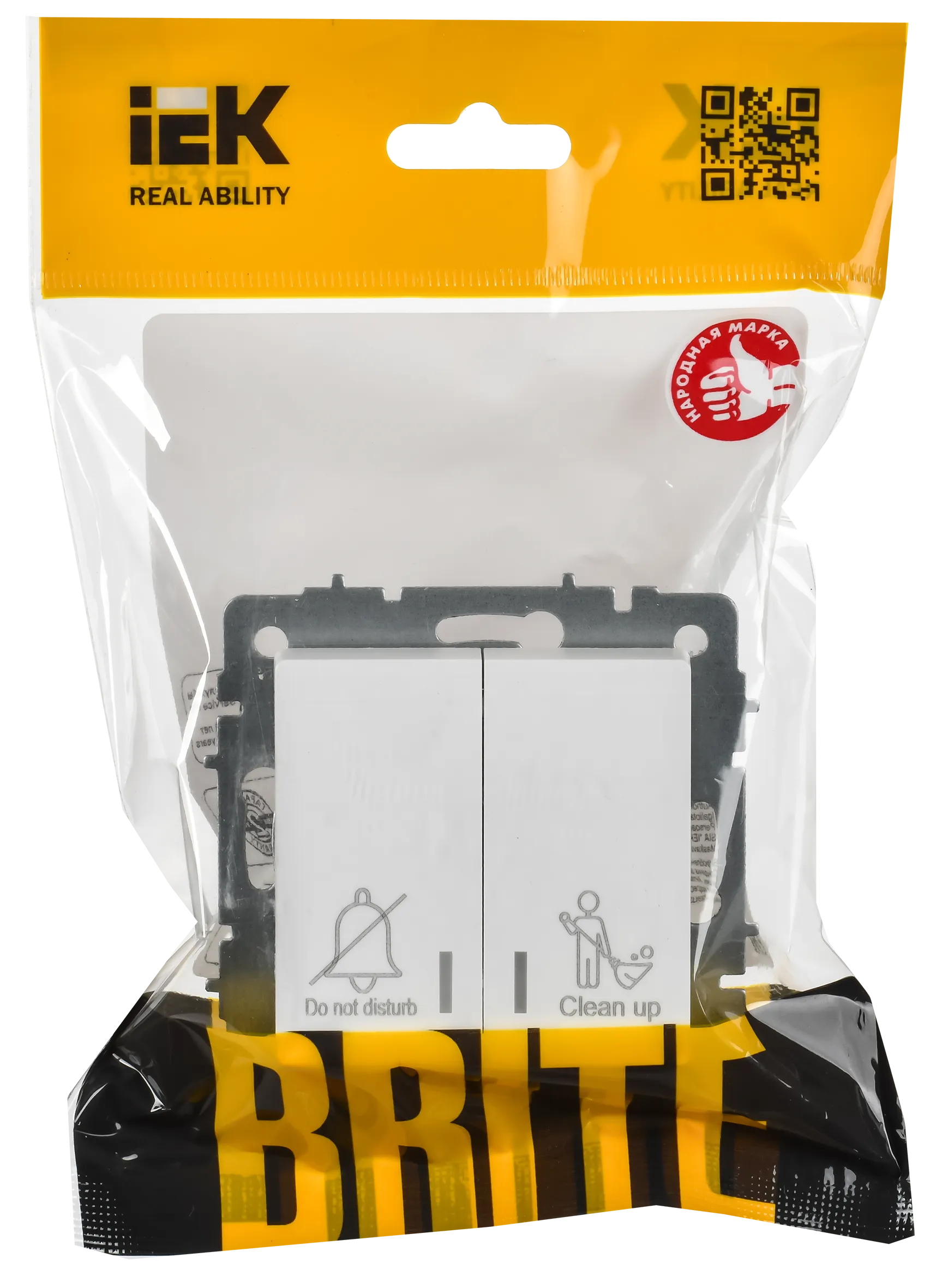 BRITE Выключатель 2-клавишный с индикацией для отелей 10А ВС10-2-9-БрАБ арктический белый IEK - Фото 2