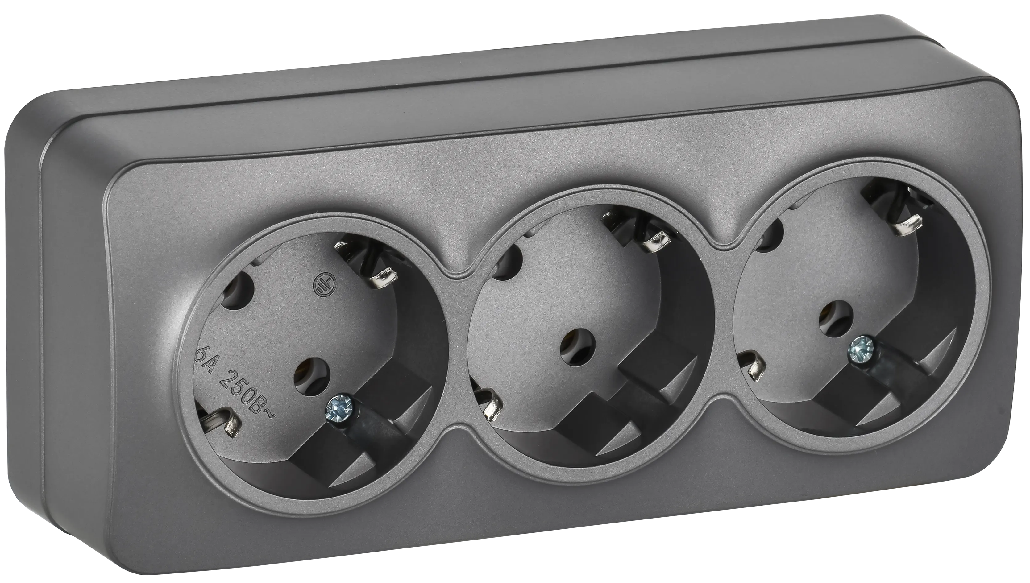 GLORY Розетка 3-местная для открытой установки с заземлением без защитных шторок 16А РС23-3-ХСм сталь матовый IEK