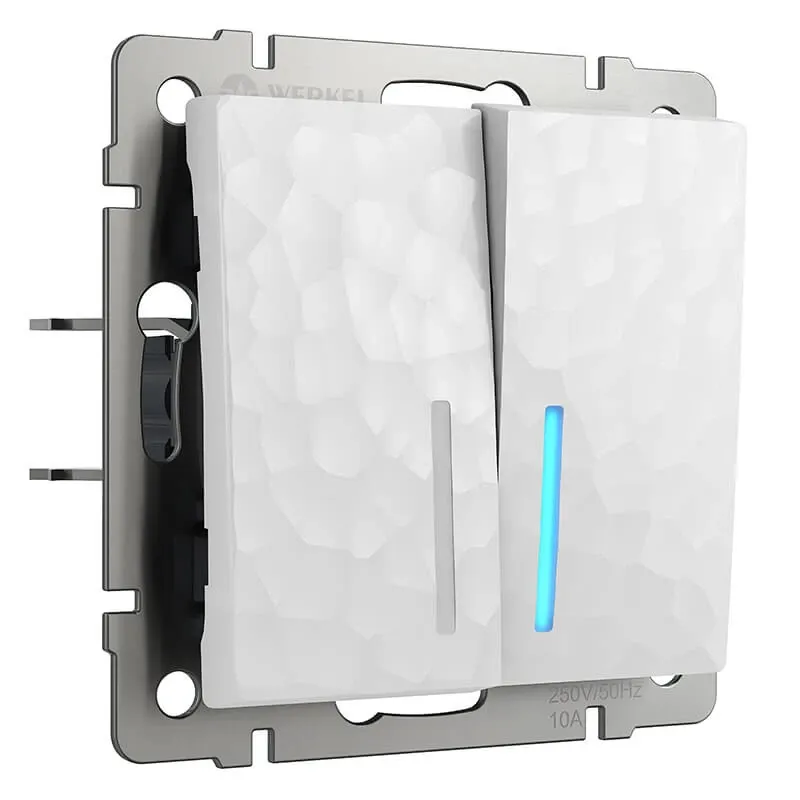 Выключатель двухклавишный с подсветкой (hammer белый) Werkel