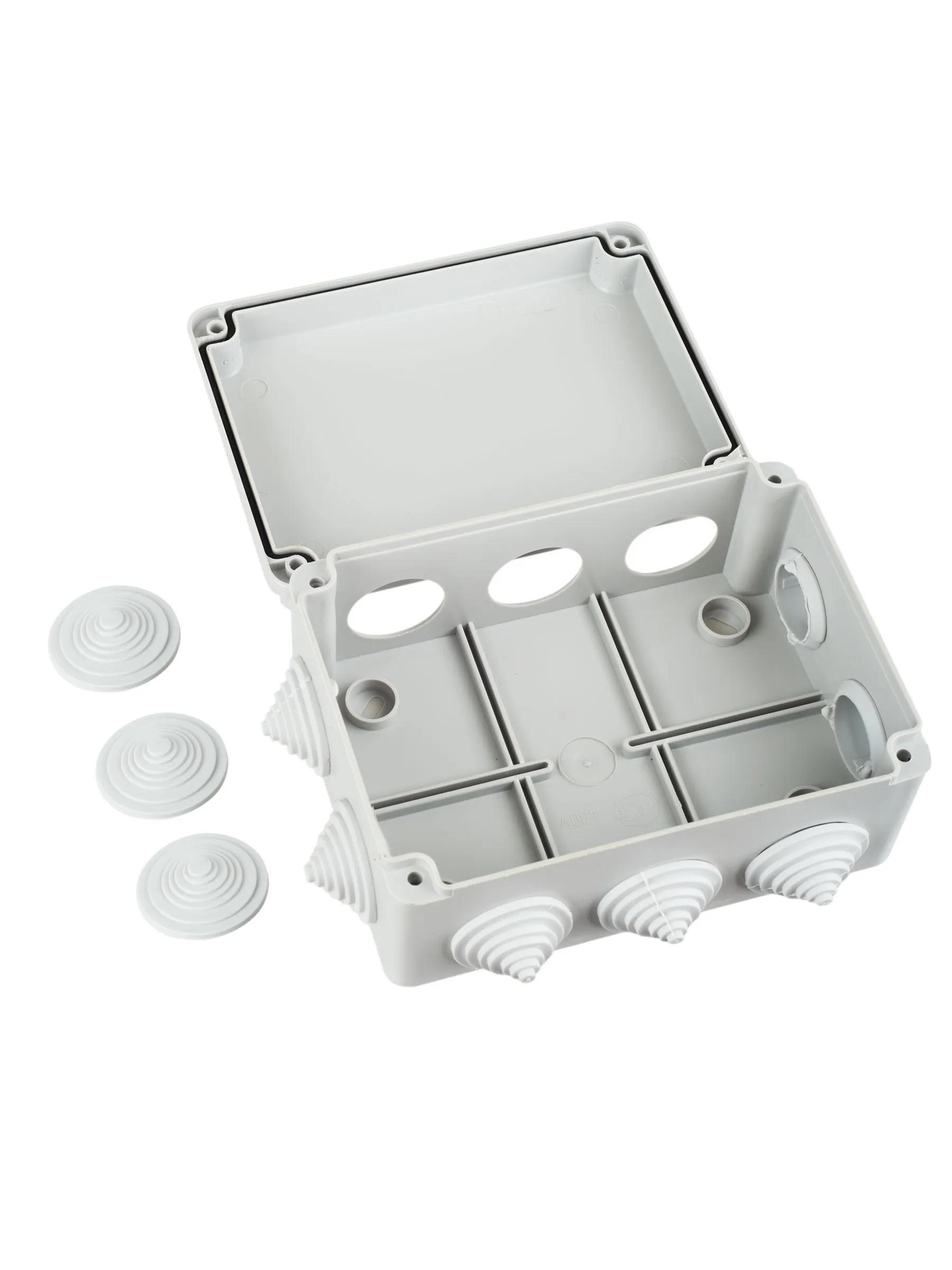 Коробка распаячная КМ41242 для открытой проводки безгалогенная (HF) 150х110х70мм IP55 10 гермовводов серая IEK - Фото 6