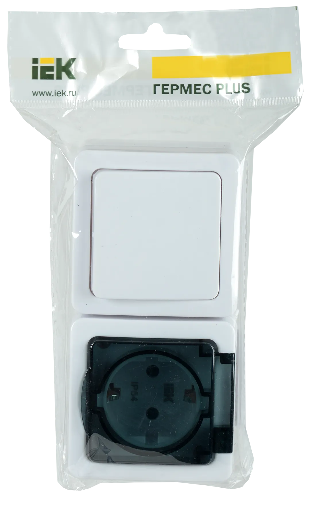 Блок горизонтальный для открытой установки БГб-22-31-ГПБд (Выключатель 1-клавишный + розетка 1-местная с заземляющим контактом) IP54 ГЕРМЕС PLUS (белы - Фото 2