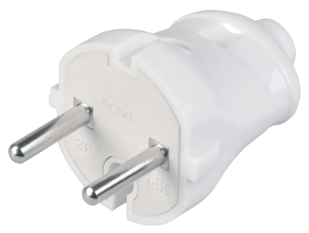 Вилка разборная прямая ВПп20-01-Ст без заземляющего контакта 6А белая IEK EVP20-06-01-K01