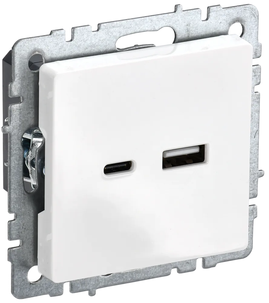 BRITE Розетка USB A+C 18Вт РЮ11-1-БрБ белый IEK BR-U22-018-K01