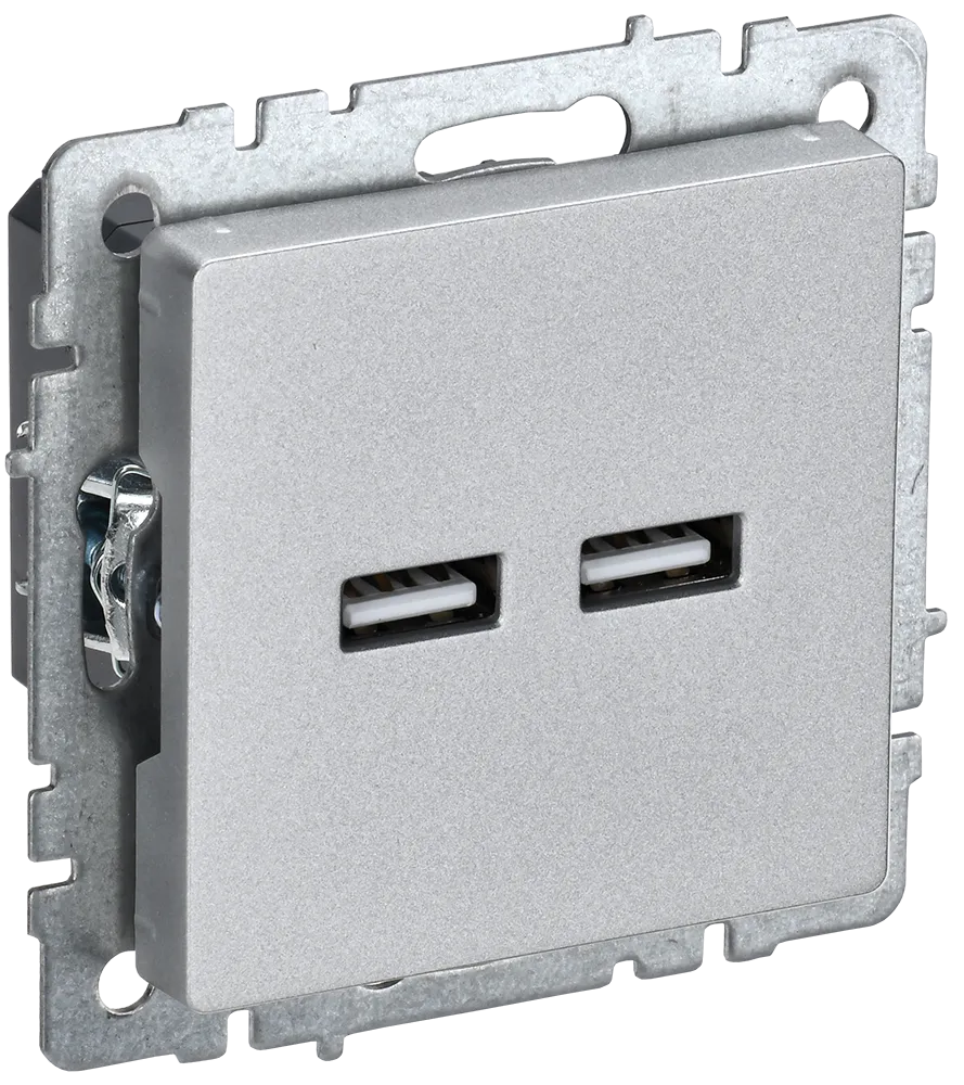 BRITE Розетка USB A+A 5В 3,1А РЮ10-1-БрА алюминий IEK