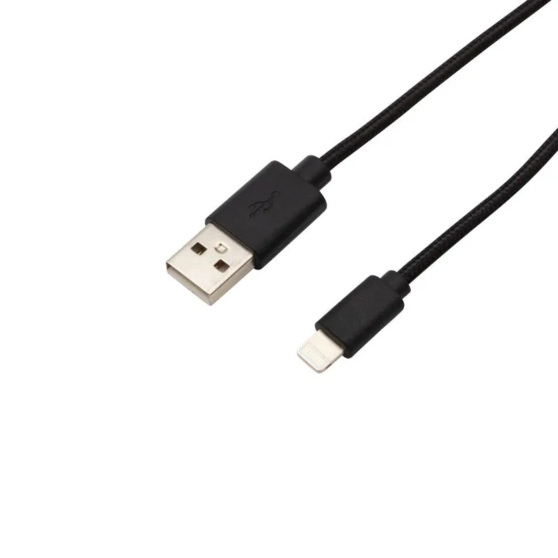 Кабель USB-A – Lightning для Apple, 2,4A 1м, в черной нейлоновой оплетке REXANT - Фото 2