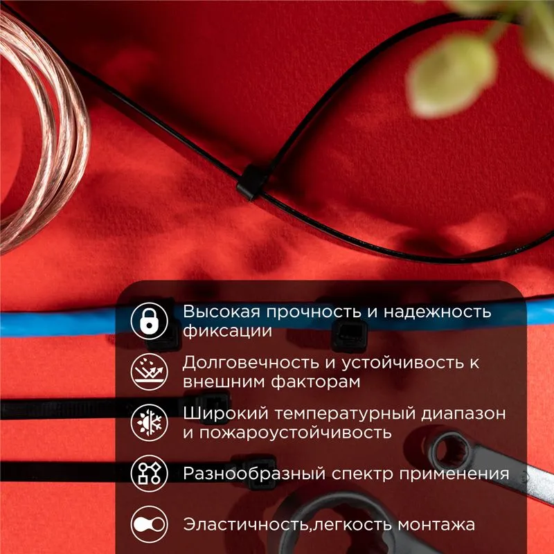 Стяжка кабельная нейлоновая 300x4,8мм, черная (100 шт/уп) REXANT - Фото 2