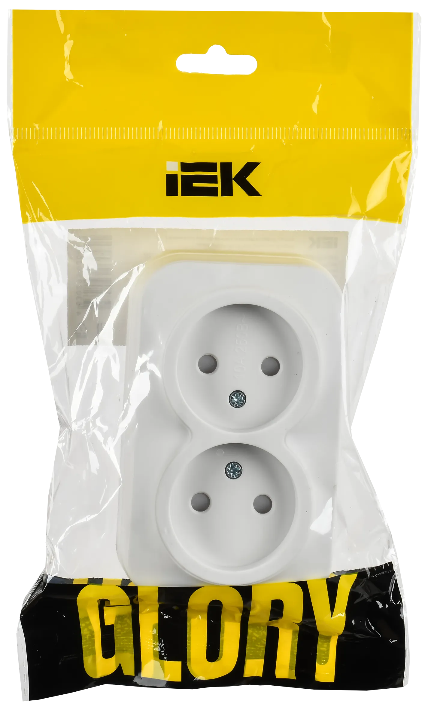 GLORY Розетка 2-местная для открытой установки без заземления с защитными шторками 10А РСш22-2-ХБм белый матовый IEK - Фото 2