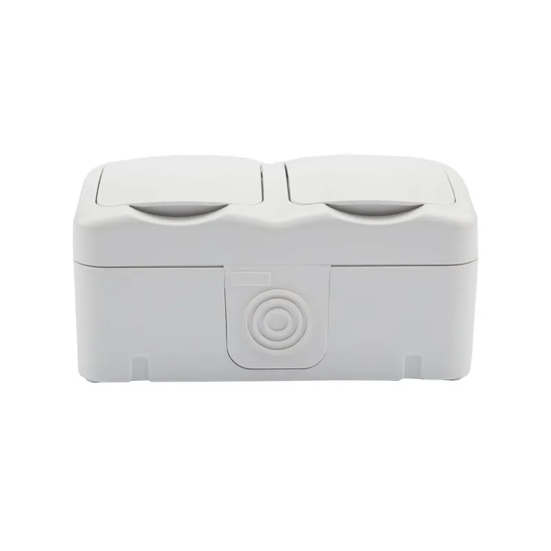 Блок горизонтальный 2 розетки (керамика) Mini OG IP54 с/з, о/у, белый KRANZ - Фото 2