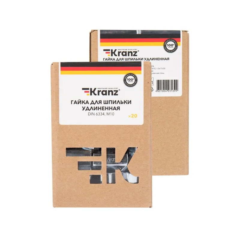 Гайка для шпильки удлиненная М10, 1,5х17х30 короб (20 шт/уп) KRANZ - Фото 3