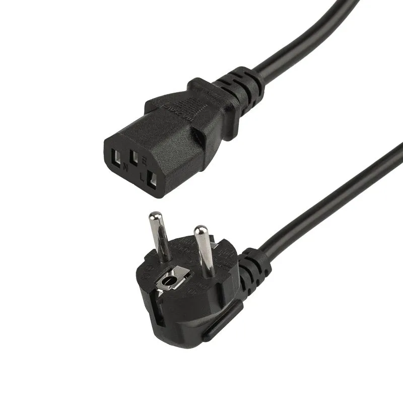 Шнур сетевой, вилка угловая СЕЕ 7/7(Schuko) - разъем IEC 320 C13, кабель 3x0,75 мм², длина 1,8 метра (PE пакет) REXANT