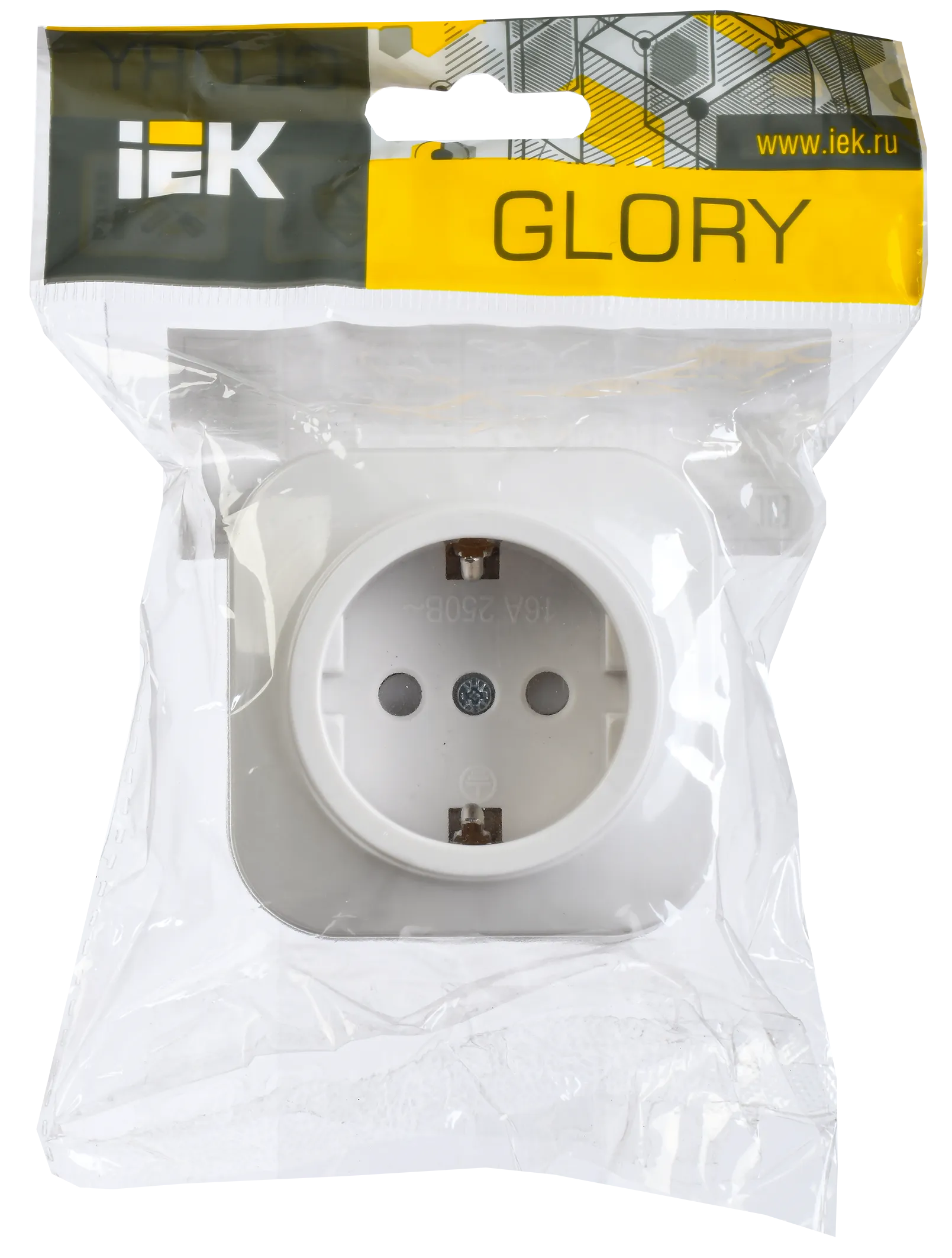GLORY Розетка 1-местная для открытой установки с заземлением с защитными шторками 16А РСш20-3-ХБ белый IEK - Фото 2