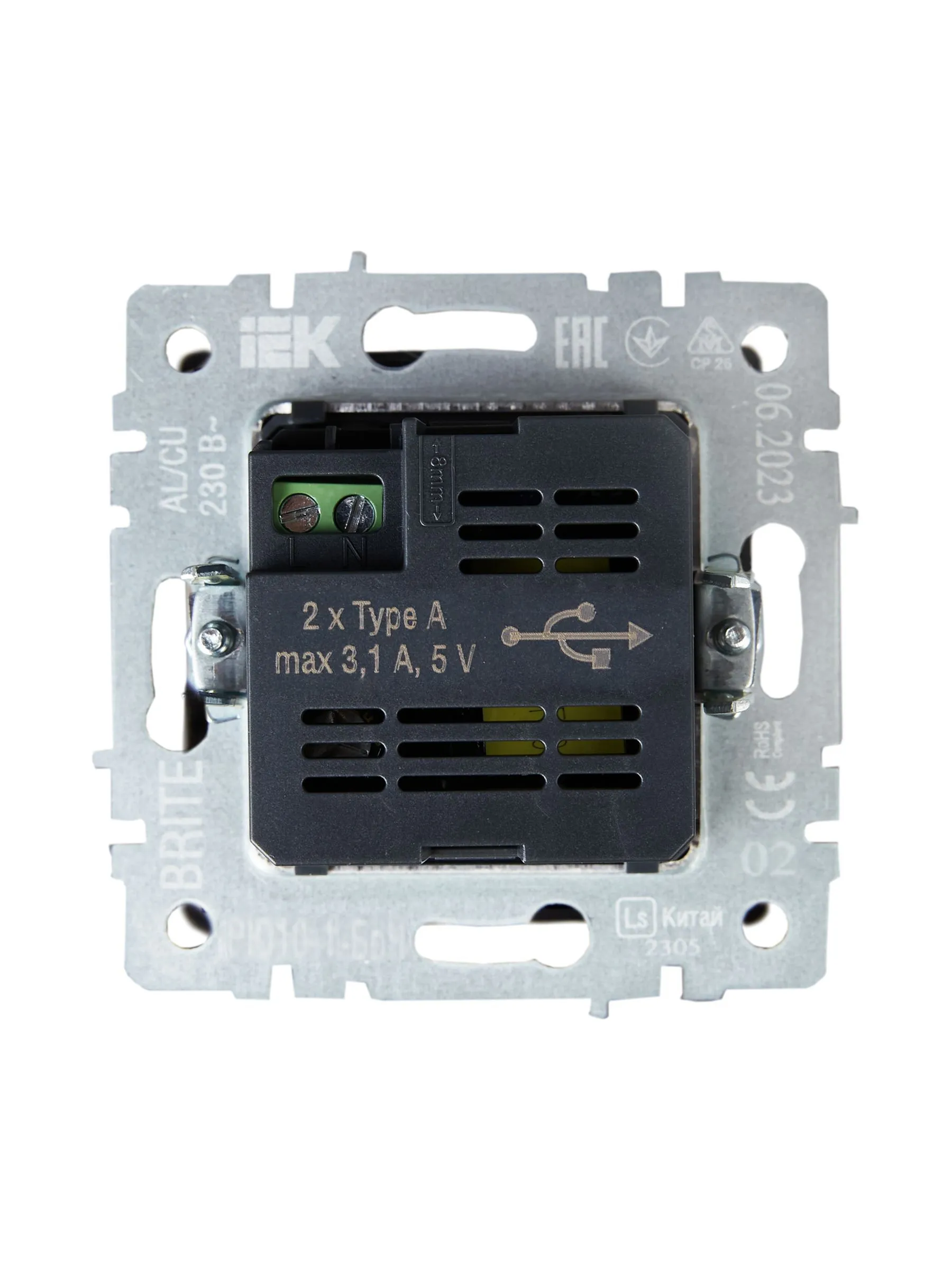 BRITE Розетка USB A+A 5В 3,1А РЮ10-1-БрЧ черный IEK - Фото 4