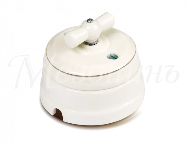 Выключатель ретро проходной фарфоровый поворотный на 2 положения в компл с подъемной рамкой,10А