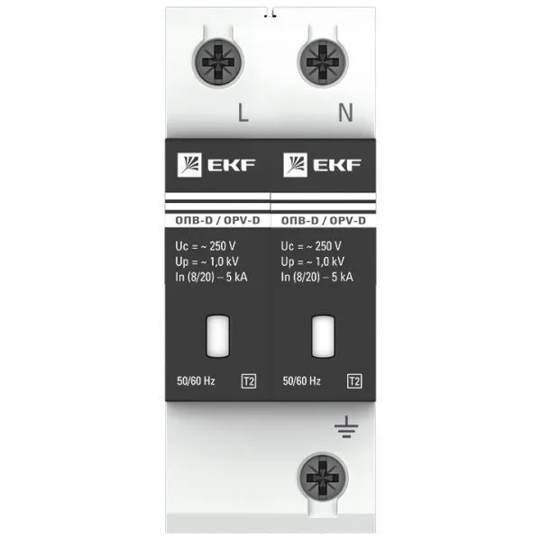 Ограничитель импульсных напряжений ОПВ-D/2P In 5кА 275В с сигн. EKF - Фото 2