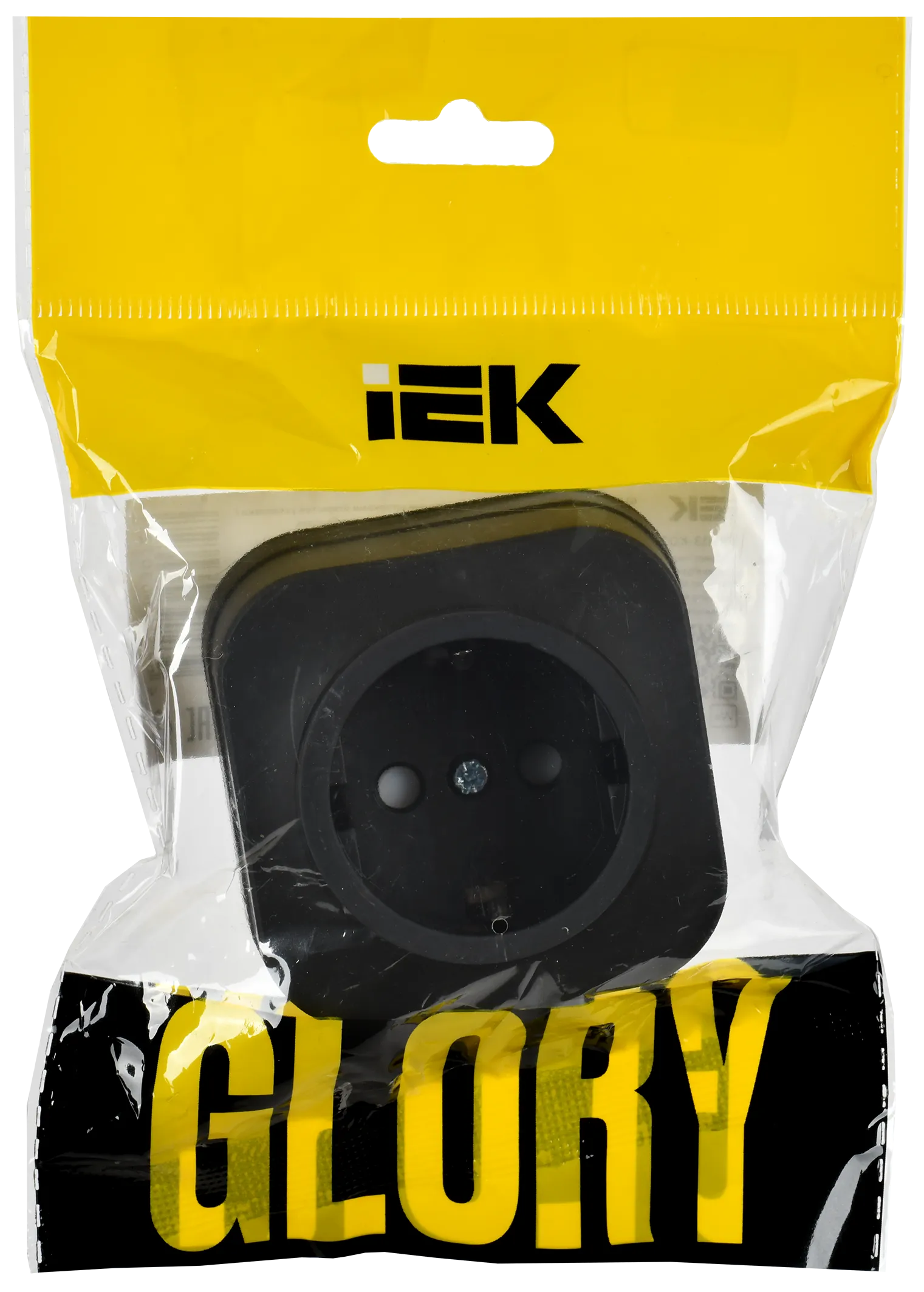 GLORY Розетка 1-местная для открытой установки с заземлением с защитными шторками 16А РСш20-3-ХЧм черный матовый IEK - Фото 2