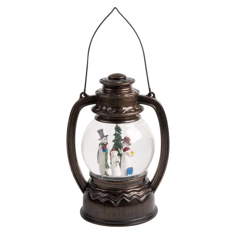 Декоративный фонарь с эффектом снегопада и подсветкой Снеговики, Белый 501-061