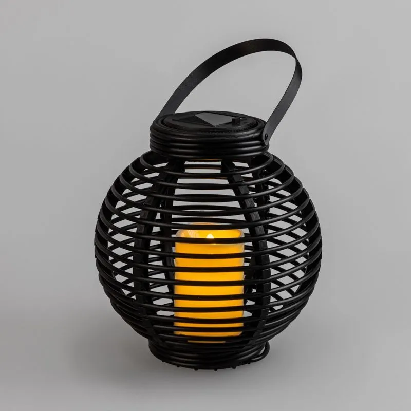 Декоративный фонарь на солнечной батарее 20х20х22 см, черный плетеный корпус, теплый белый цвет свечения NEON-NIGHT 501-143