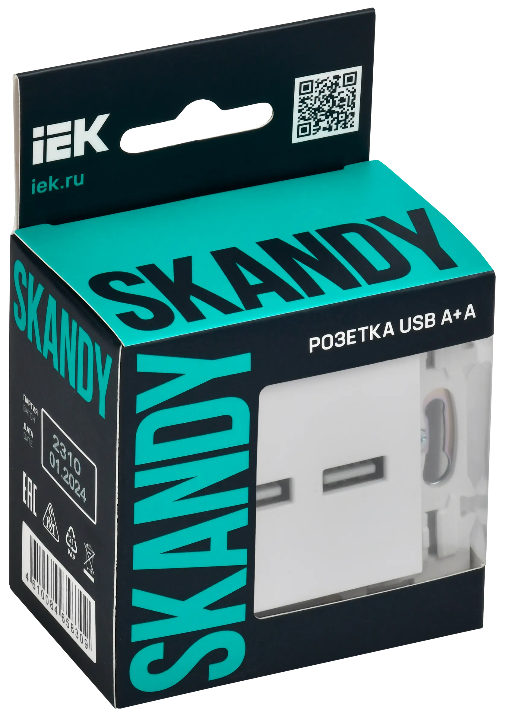 SKANDY Розетка USB A+A 3,1А SK-R15W арктический белый IEK для электромонтажа - Фото 2