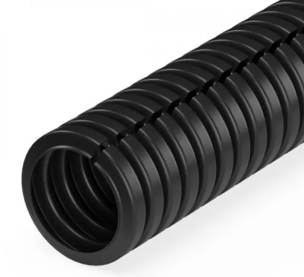 Труба гофрированная ПП безгалогенная (HF) разрезная черная dвн 5,0 мм, dнар 7,2 мм (100м/уп) Промрук