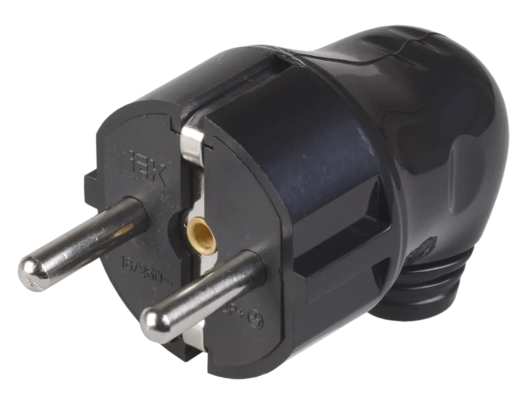 Вилка разборная угловая ВПу11-02-Ст с заземляющим контактом 16А черная IEK EVP11-16-01-K02