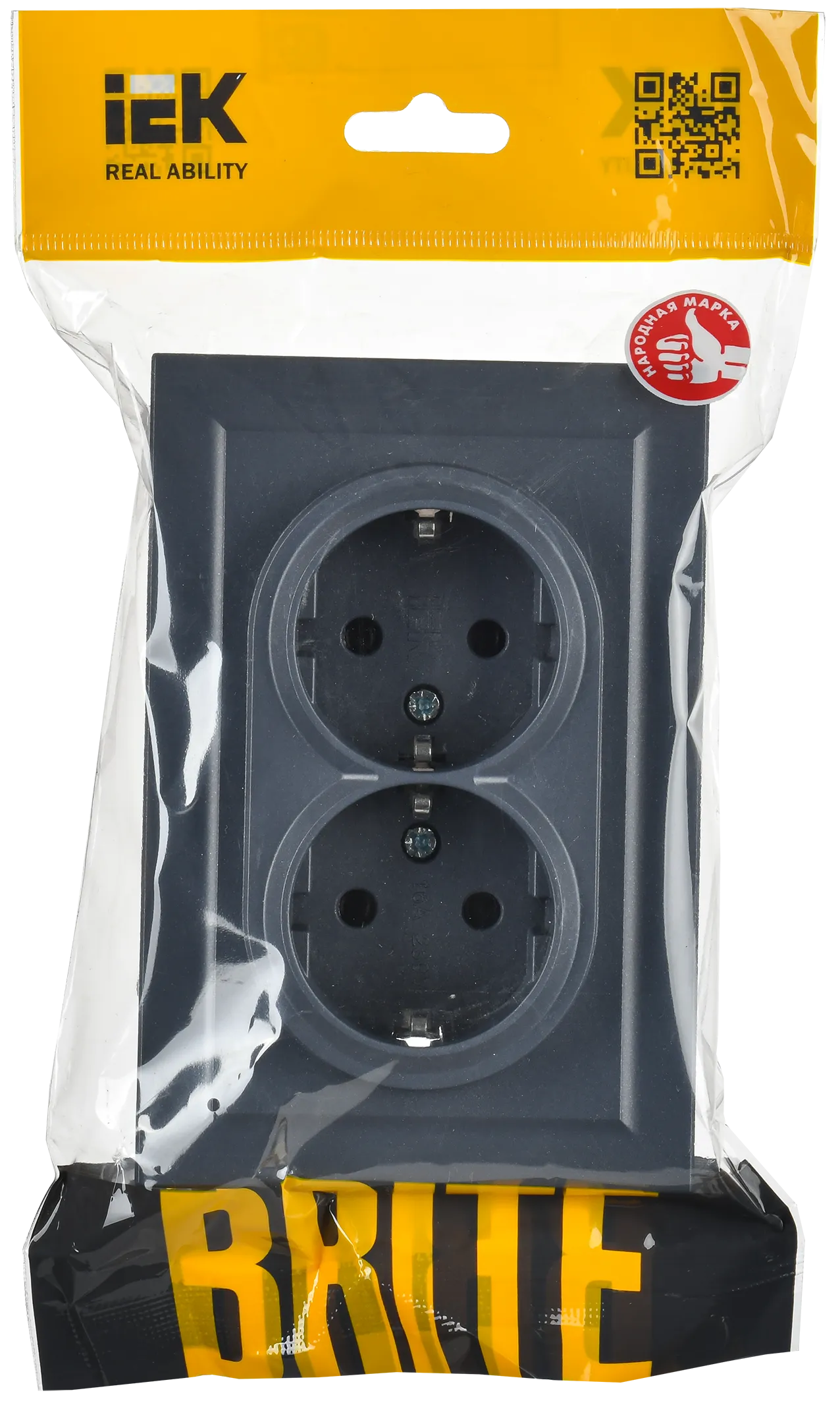 BRITE Розетка 2-местная с заземлением без защитных шторок 16А в сборе РС12-3-БрМ маренго IEK - Фото 2