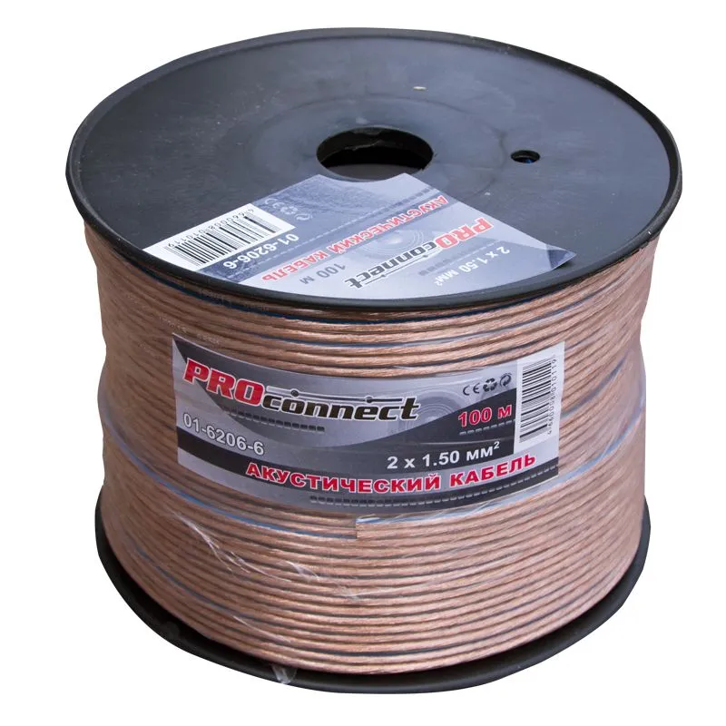Кабель акустический 2х1,50мм², прозрачный BLUELINE, 100м PROconnect - Фото 2