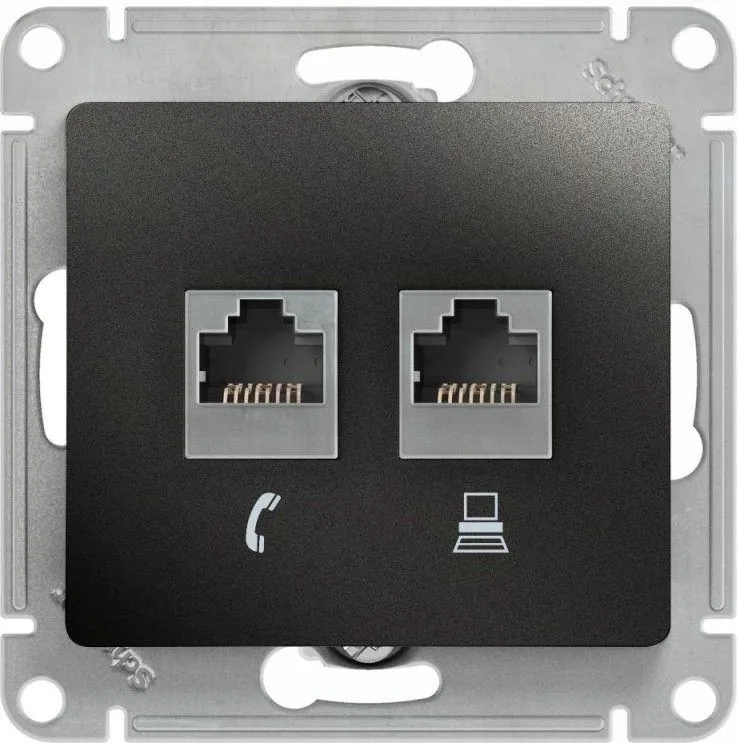 Розетка компьютерная + телефонная 2-м СП Glossa RJ45 + RJ11 кат.5E механизм антрацит SE GSL000785