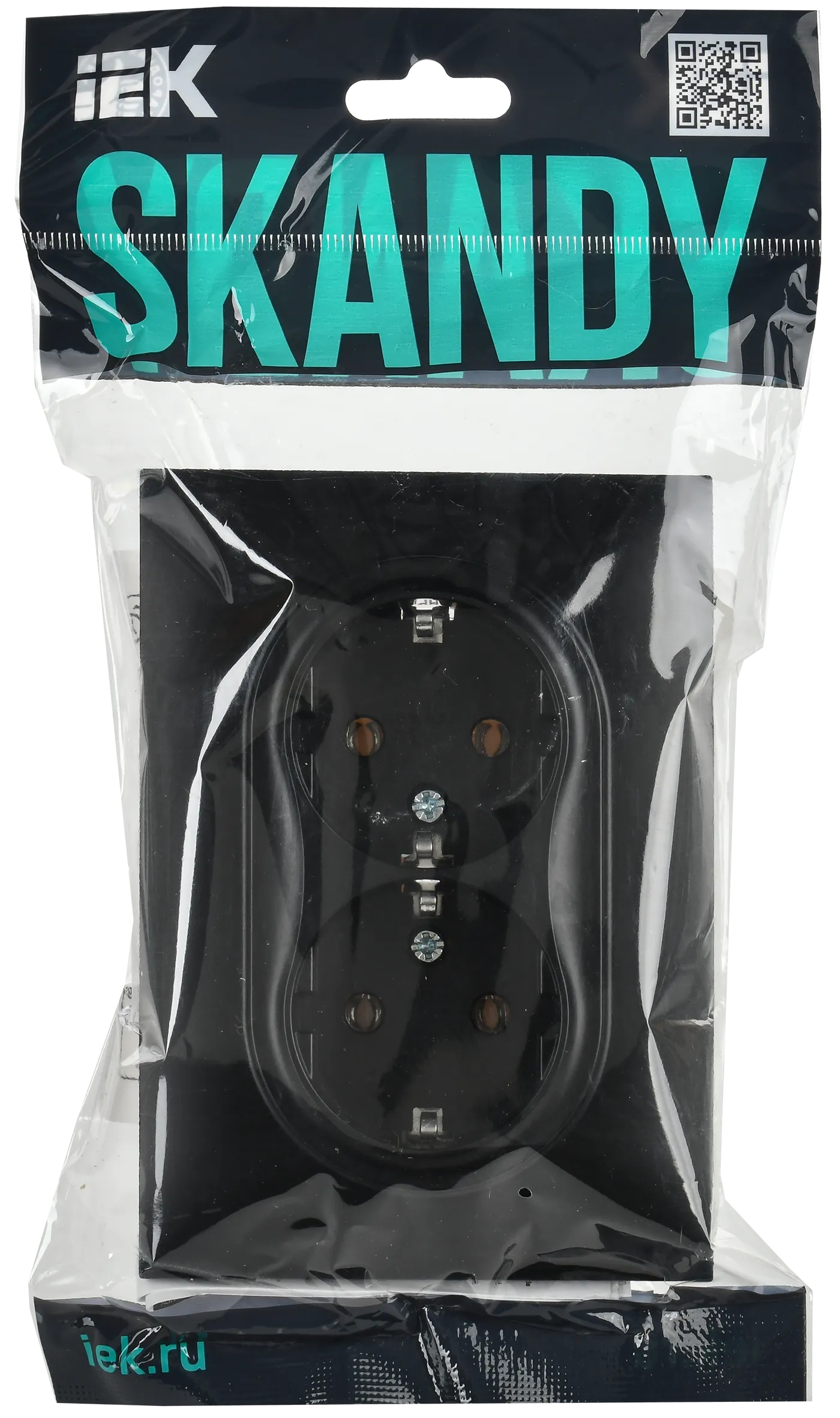 SKANDY Розетка 2-местная с заземлением без защитных шторок 16А в сборе SK-R08Bl черный IEK - Фото 2
