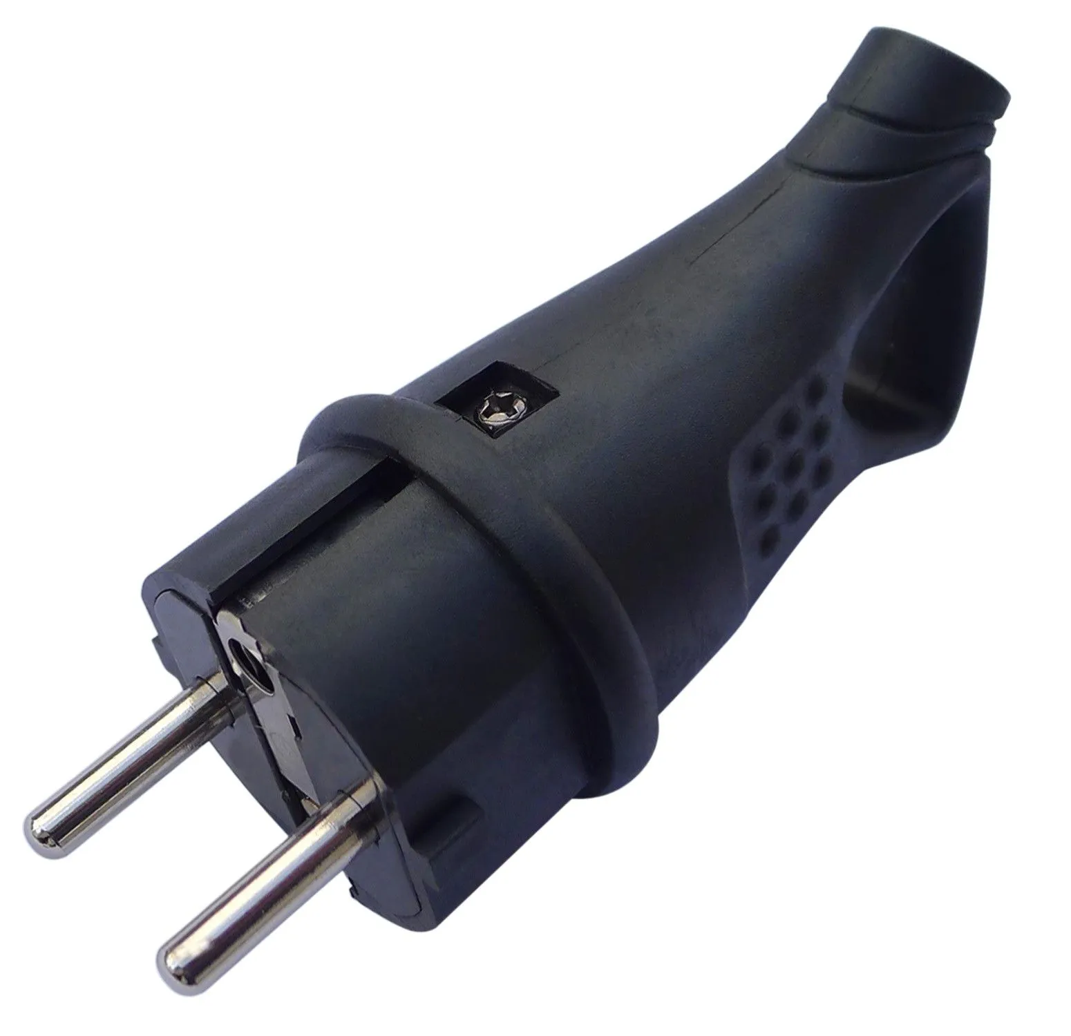 Вилка переносная угловая с кольцом 16A, 250V, каучук, черный DEKRON для дома