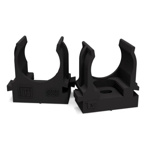 Крепеж-клипса для труб для монтажного пистолета черная в п/э d20 мм (100шт/уп) Промрукав